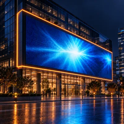 LED mediafasáda na presklenej fasáde budovy